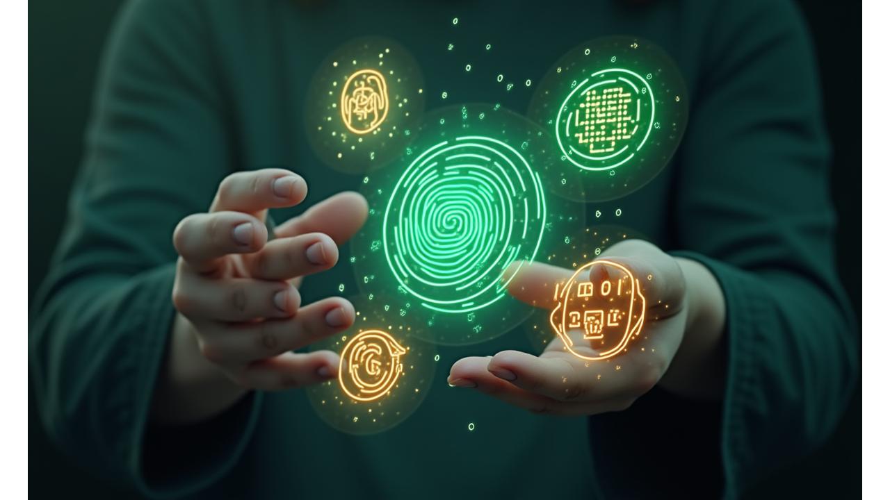 Interaktivní displej s různými hrami a cvičeními pro mozek, s rukama dotýkajícíma se obrazovky.