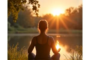 Žena v klidné meditativní pozici symbolizující mindfulness a relaxaci.